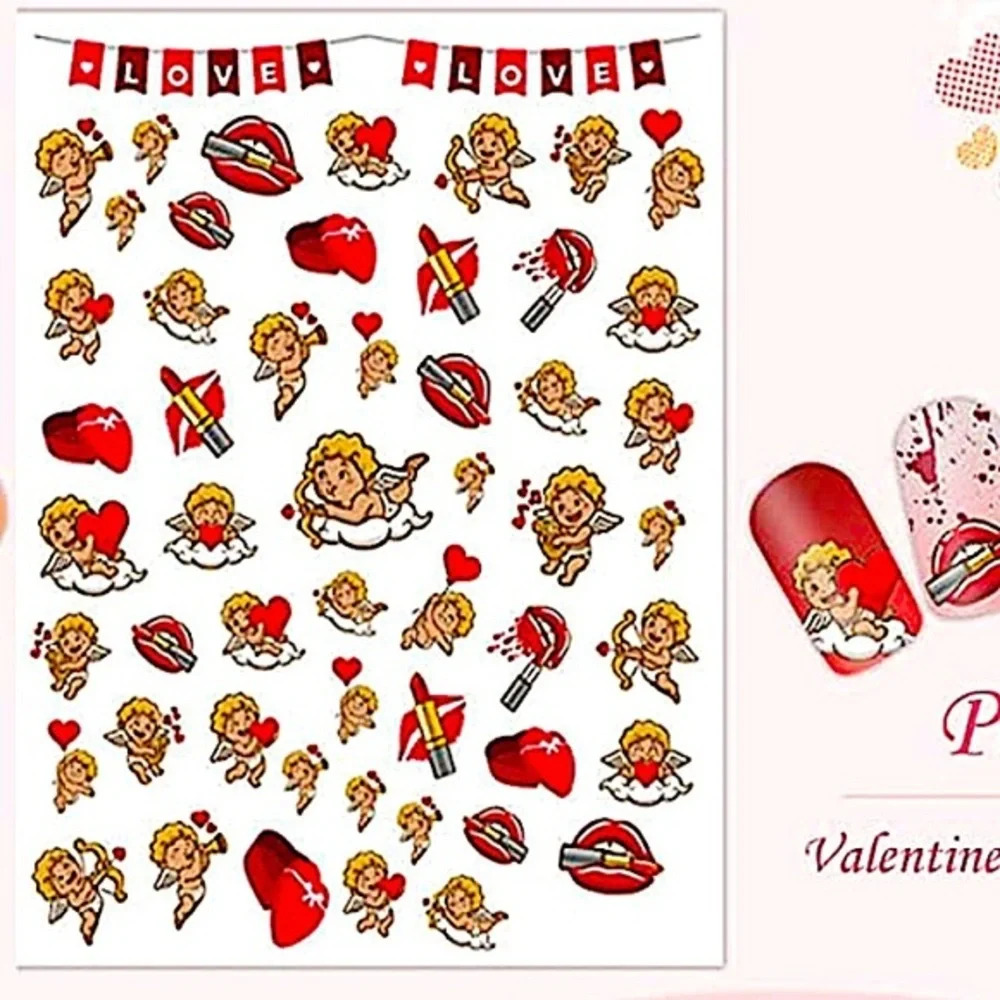 💌BO/GO$6 Valentine’s Day Nail Sticker Decals hearts love Cupid
